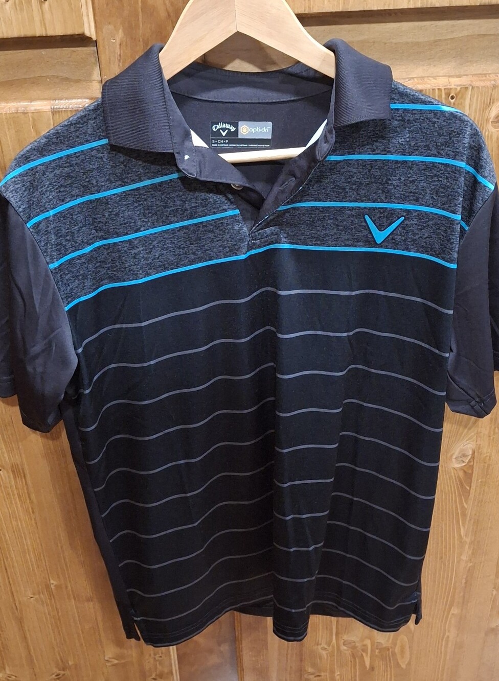 Callaway Black Polo with Teal Stripe Accents Mens Small